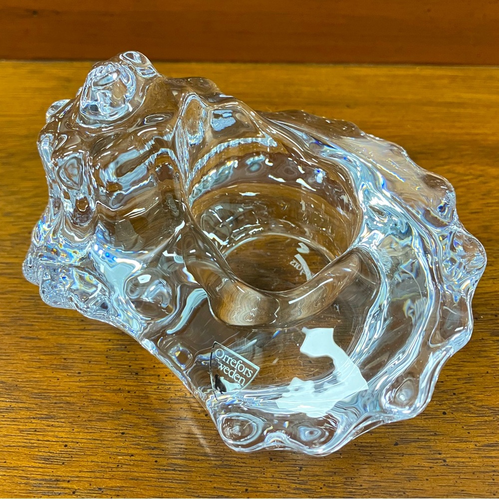 Rare Orrefors Sweden Heavy Crystal Sea Shell Shaped Candle Holder